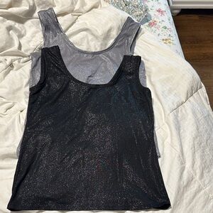 White House Black Market Glittery Black and Gray Tank Tops